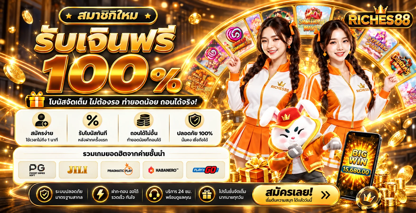 สล็อตออนไลน์ RICHES88 โบนัสสมาชิกใหม่และค่ายเกมยอดนิยม